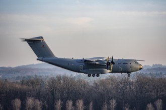 Airbus A400 transport aircraft of the German Air Force, landing at Cologne/Bonn airport, CGN,