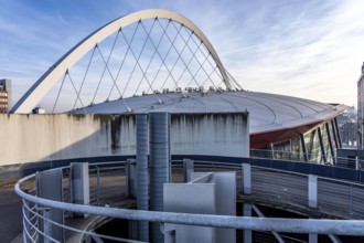 Roof with arched support structure of the Lanxess Arena, Cologne Arena, multifunctional hall,