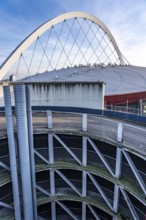 Roof with arched support structure of the Lanxess Arena, Cologne Arena, multifunctional hall,
