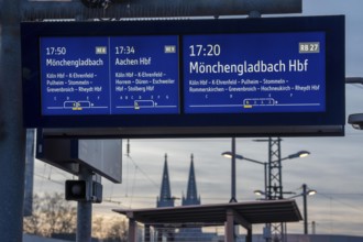 Display board, timetable, on the platform, Cologne-Messe/Deutz station, 2nd largest train station