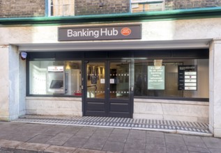 Newly opened banking hub service in the the Thoroughfare, Woodbridge, Suffolk, England, UK
