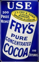 Reproduction enamel advertising sign for Fry's Pure Concentrated Cocoa, UK