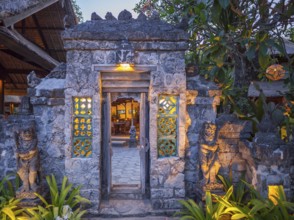 Restaurant on Sanur beach in the evening, Bali, Indonesia