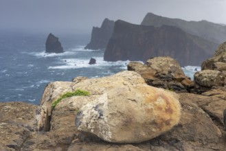 Rock formations in the Atlantic Ocean, volcanic peninsula, Ponta de São Lourenço, Ponta de Sao