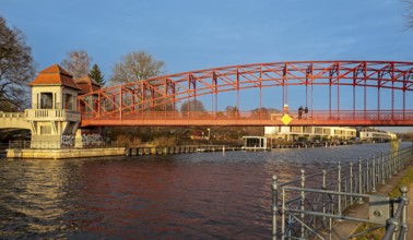 View of the Sechser Bridge at Tegel Harbour, Berlin, Germany
