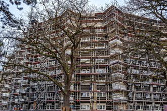 Scaffolding on a high-rise building at Tegel Harbour, Berlin, Germany