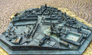 Bronze portrait of the city view of the baroque quarter in Fulda, Hesse, Germany