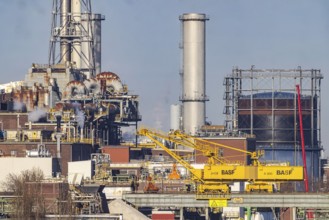 BASF factory site with chemical plants and chimneys. Baden aniline and soda factories. chemical