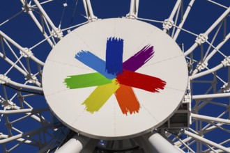 Symbolic LGBTQ+ rainbow flag colours on The Montreal Observation Ferris Wheel or La Grande Roue de