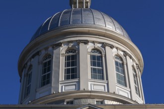 Close-up of Bonsecours Market dome with arched windows and Renaissance Revival, Neoclassical