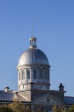 Bonsecours Market dome with arched windows and entrance on rue de la Commune in autumn, Old