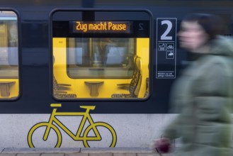 Regional train from Arverio. Train display with the text: Zug is taking a break. Karlsruhe,