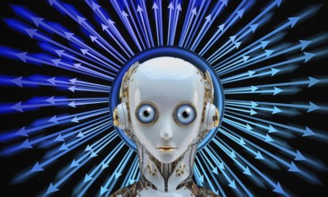 Icon photo, perplexed robot, critical cyber future, security DNA transfer, ethos and robots,