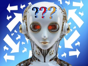 Icon photo, perplexed robot, critical cyber future, security DNA transfer, ethos and robots,