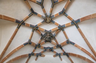 Net vault with keystones depicting God, John the Baptist and Jesus Christ, fountain chapel,