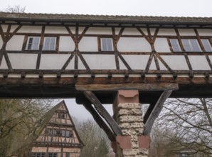 Fachwerk, Verbindungsgang, Protestant Seminary, Blaubeuren, Swabian Jura, Baden-Württemberg,