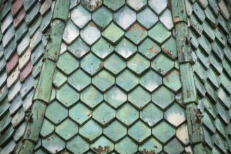Green glazed roof tiles, Protestant Seminary, Blaubeuren, Swabian Jura, Baden-Württemberg, Germany