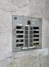 Weathered bell board without bell signs of an empty apartment building in Wuppertal, Germany