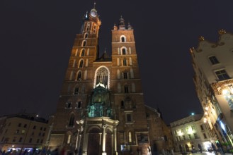 St. Mary's Basilica at night, Krakow, Poland