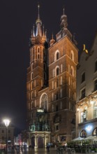 St. Mary's Basilica at night, Krakow, Poland