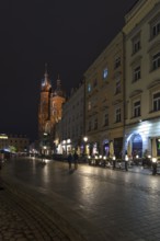 St. Mary's Basilica at night, Krakow, Poland