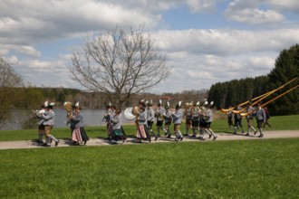 Brass band on the occasion of the traditional Georgian ride in Penzberg, musicians in Bavarian
