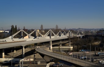 Construction site new Neckar bridge built as part of the Stuttgart 21 S21 project between Stuttgart