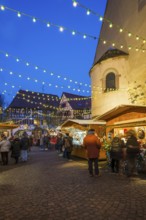 Christmas market, blue hour, Eguisheim, Haut-Rhin, Grand Est Region, Alsace, France