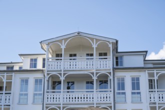 Facade of an apartment house, spa architecture, Sellin, Baltic resort, Rügen island,