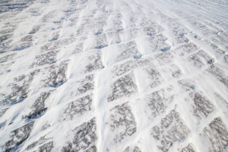 Aerial view of Ice sheet in Greenland, Arctic landscape, frozen wilderness, glaciers and
