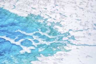 Aerial view of surface lakes (glacial/proglacial lakes), climate change, global warming, Arctic