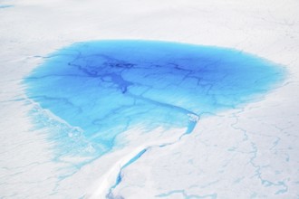 Aerial view of surface lakes (glacial/proglacial lakes) and Glacial rivers, climate change, global