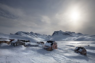 Tiniteqilaaq covered in snow during winter. The village is one of five settlements around