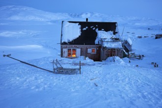 Tiniteqilaaq in a winter night, The village is one of five settlements around Ammassalik Island,