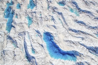 Aerial view of meltwater on the Greenland ice sheet, Arctic landscape, frozen wilderness, glaciers