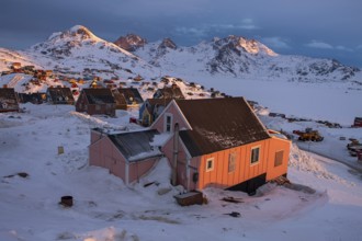 Sunrise at Tasiilaq (Angmagsalik in Inuit) a small village located on Ammassalik Island in the