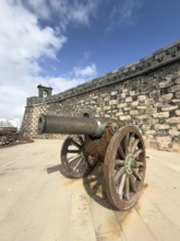 Castillo de San Gabriel fortress against blue sky with white clouds, Arrecife, Lanzarote, Canary