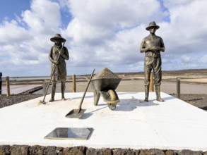 Bronze figures at the Salinas de Janubio, Lanzarote, Canary Islands, Spain