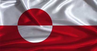 Greenland flag with cloth textured background. National flag of Greenland with realistic texture