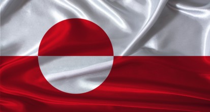National flag of Greenland with cloth texture. Greenland flag with realistic texture background