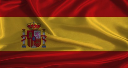 Spain flag with cloth textured background. National flag of Spain with realistic texture