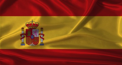National flag of Spain with cloth texture. Spain flag with realistic texture background