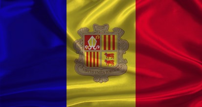 Andorra flag with cloth textured background. National flag of Andorra with realistic texture