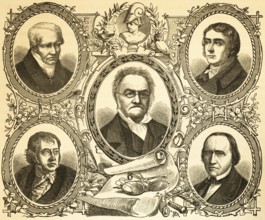 Portraits, Alexander von Humboldt, German explorer (top left), Georg Wilhelm Friedrich Hegel,