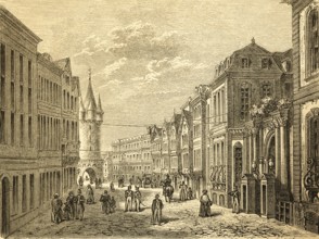 Federal Palace with view of the Eschenheim Gate Tower, building, Frankfurt Main, wide street with