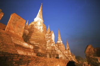 Pagoda, Wat Phra Si Sanphet temple in the old ruins of the former Thai capital in Ayutthaya, night,