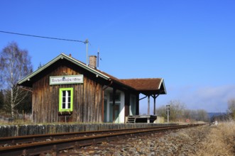 Station building on a disused railway station in Bavarian Swabia, Bavaria, Germany