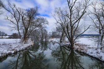 Wintery floodplain landscape along the Schmutter in the Augsburg Western Wälder nature park Park,