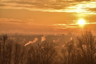 Sunrise over Augsburg in winter, Bavaria, Germany