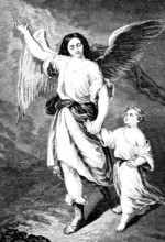 The guardian angel Angel, after Bartolomé Esteban Murillo (1617-1782) painter, angel leading child,